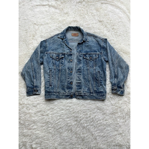 VTG Levi's 70507 Denim Trucker Jacket Sz S USA Acid Wash 80s Style Distressed - Picture 1 of 6
